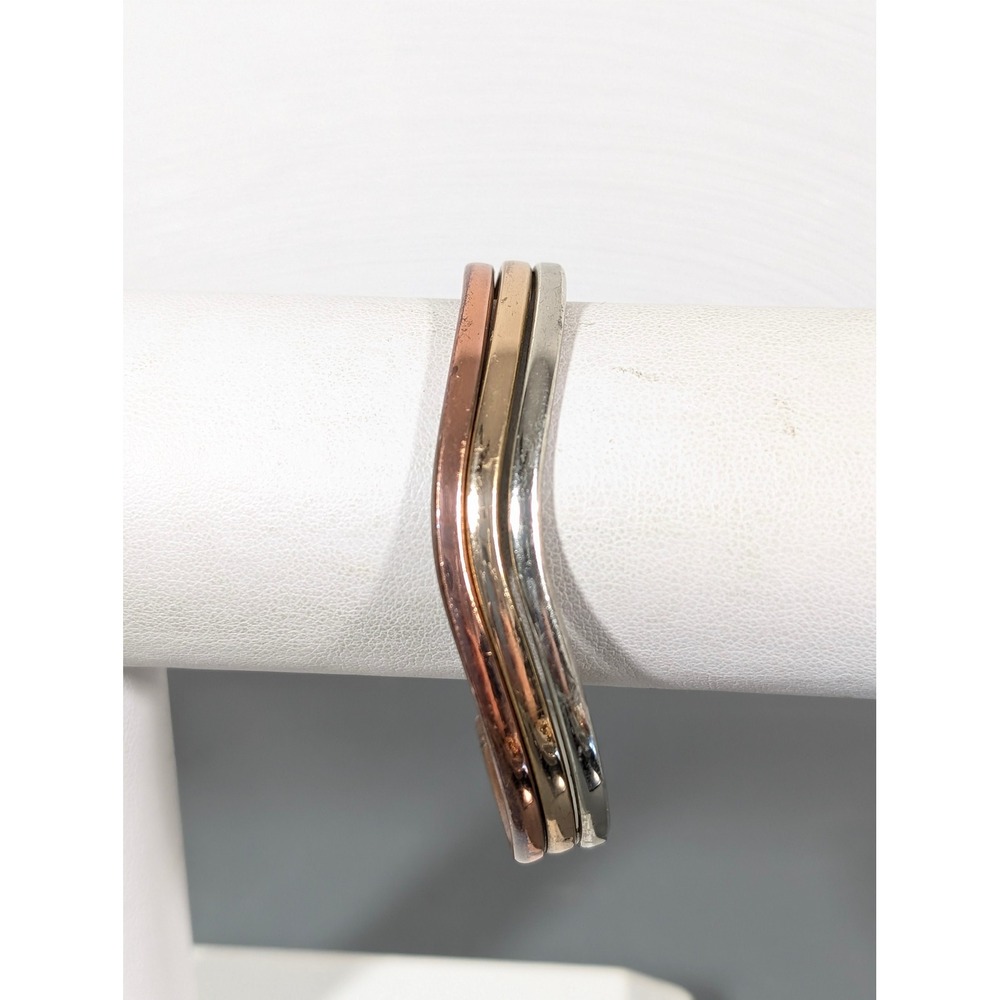 Sergio‎ Lub California Tri Color Mixed Metal Wavy Cuff Bracelet 6" Artisan